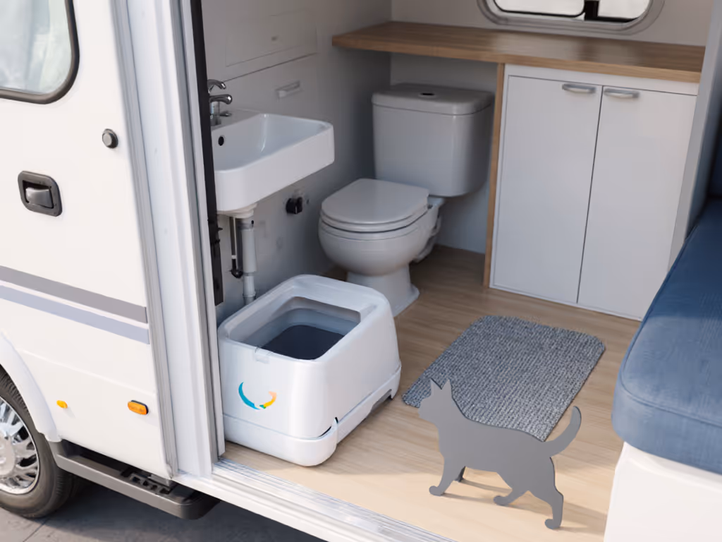 rving_with_cats_mobile_litter_box_setup